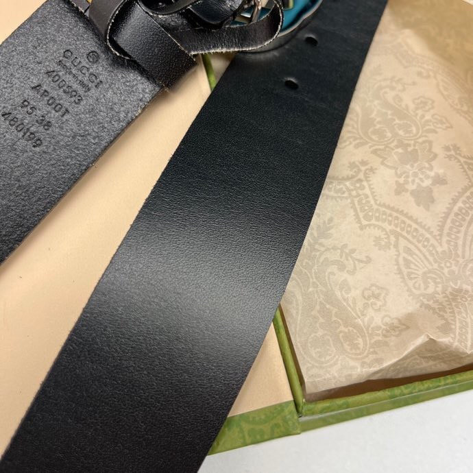 Alternative view of GUCCI LEATHER BELT WITH GOLD INTERLOCKING G 4CM