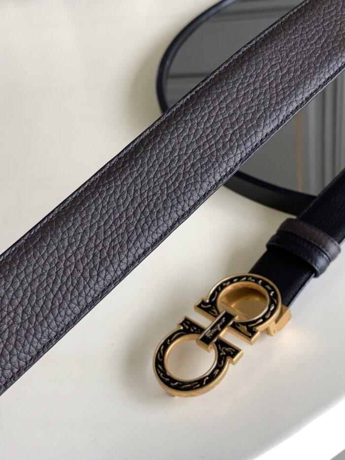 Alternative view of SALVATORE FERRAGAMO REVERSIBLE AND GANCINI GOLD PATTERN BELT  3.5CM