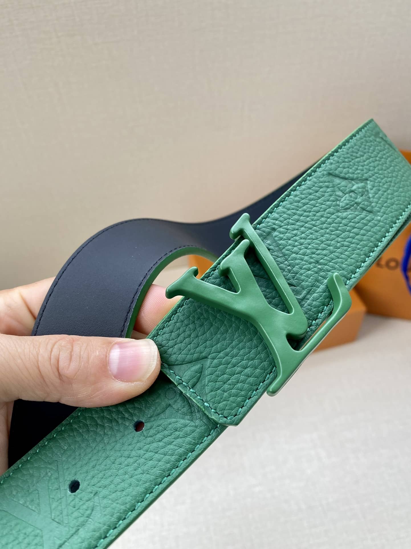 LOUIS VUITTON LV INITIALES REVERSIBLE BELT MONOGRAM ECLIPSE GREEN 4CM - Image 6