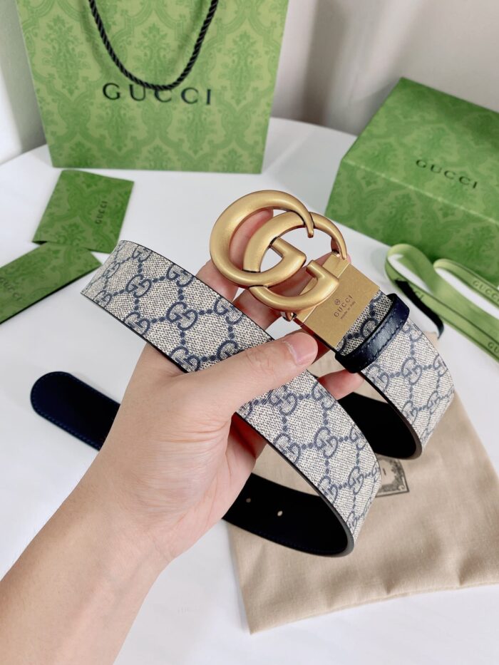 Alternative view of GUCCI GG MARMONT REVERSIBLE BELT GOLD METAL BEIGE BLUE 38MM 659416 92TIC 9769