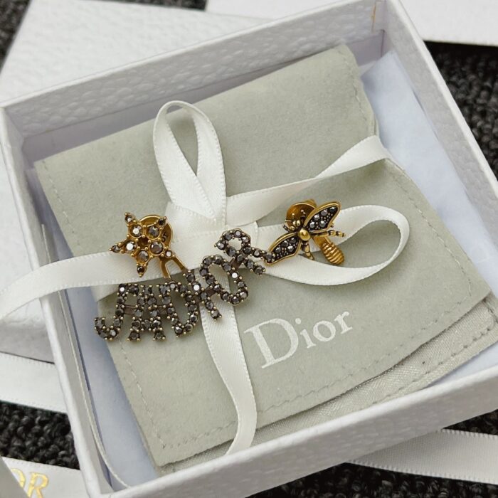 Alternative view of DIOR ANTIQUE GOLD-FINISH METAL AND GOLD-TONE CRYSTALS EARRINGS E0640ADRCY_D899