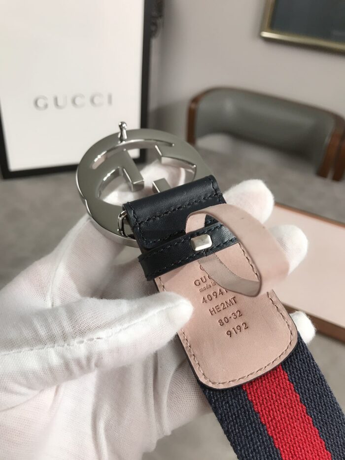 Alternative view of GUCCI WEB BELT WITH G BUCKLE NAVY 4CM 411924 H917N 8497