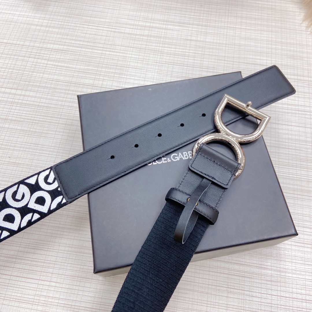 DOLCE & GABBANA LEATHER BELT WITH DG LOGO BLACK AND SILVER METAL 4CM - Image 2