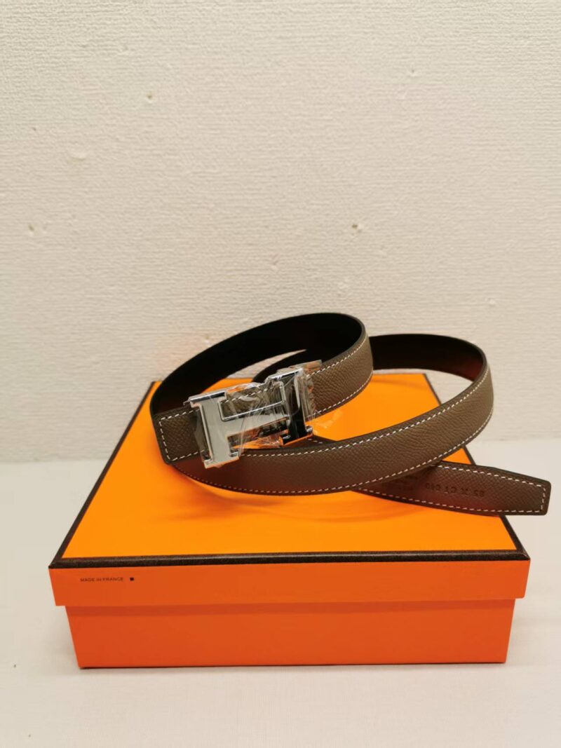 Alternative view of HERMES BELT TOGO SWIFT SILVER BUCKLE BROWN 24MM