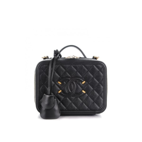 CHANEL CAVIAR QUILTED CC FILIGREE VANITY CASE BLACK 18CM