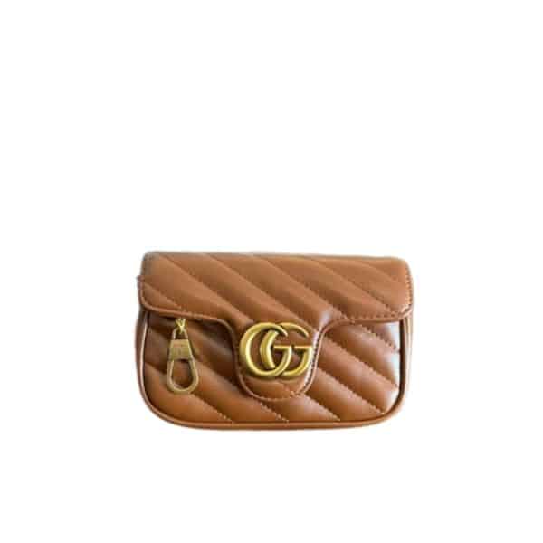 GUCCI GG MARMONT LEATHER SUPER MINI BAG BROWN