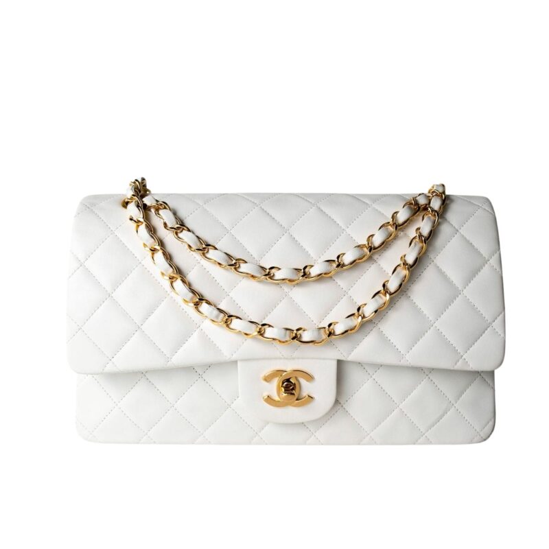 CHANEL CLASSIC MEDIUM HANDBAG WHITE 25CM A01112