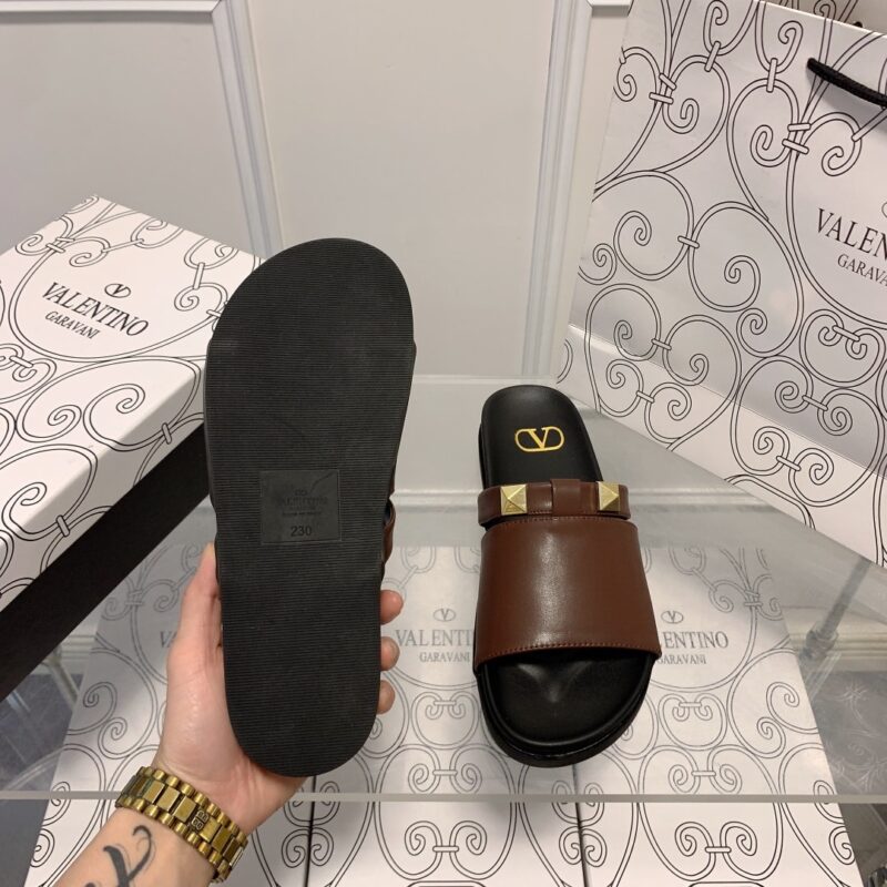 Alternative view of VALENTINO ROCKSTUD BROWN SLIDE SANDALS