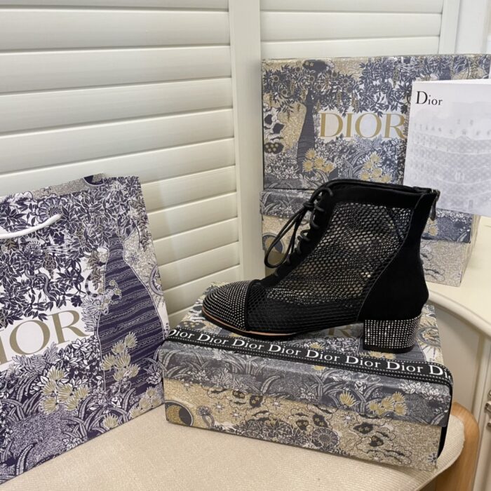 Alternative view of DIOR MESH FABRIC MIDDLE HEEL BOOTS BLACK