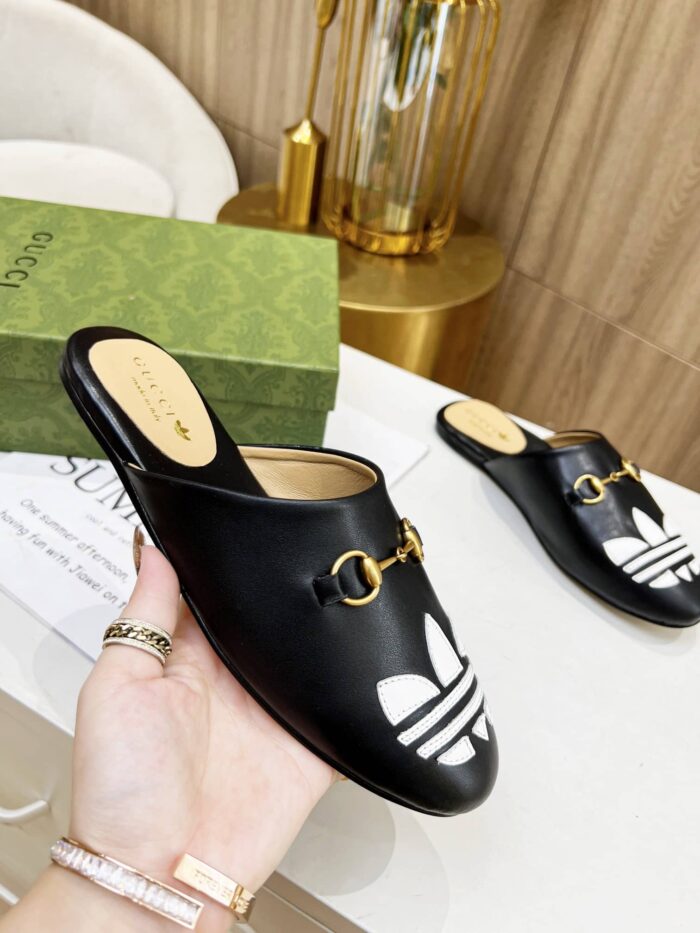 Alternative view of GUCCI X ADIDAS WOMEN'S TREFOIL SLIPPER LEATHER BLACK