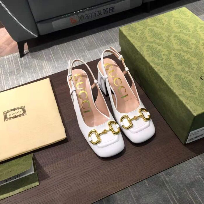 Alternative view of GUCCI WOMEN’S MID HEEL SLINGBACK WITH HORSEBIT WHITE ‎643892 C9D00 9022