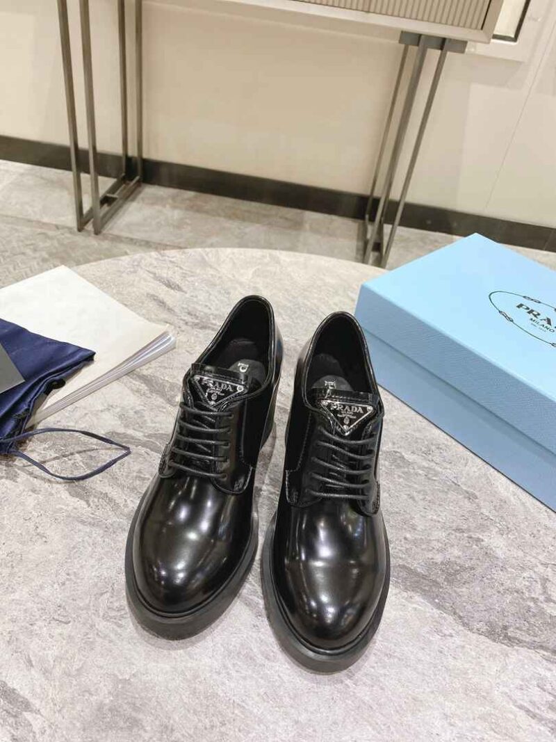 Alternative view of PRADA HEELED BRUSHED LEATHER LACE-UPS BLACK 1E976M055F0002F085