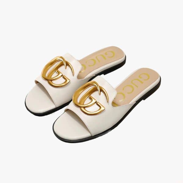 GUCCI PRINCETOWN GG SLIPPERS LEATHER WHITE