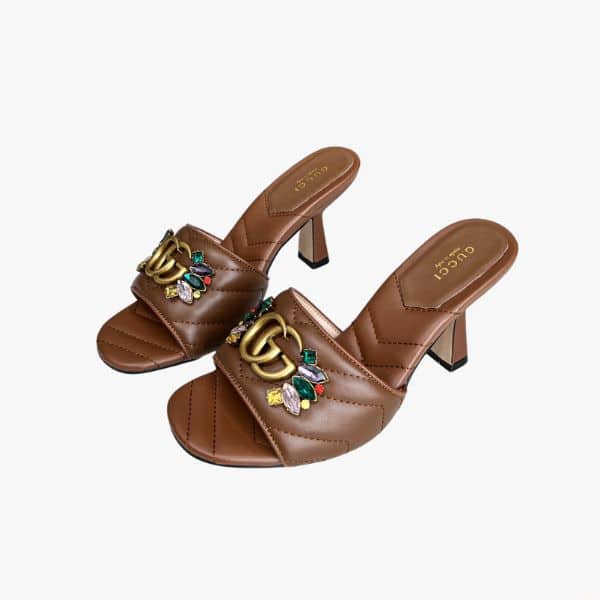 GUCCI WOMEN'S FLOWER DOUBLE G SLIDE SANDAL BROWN