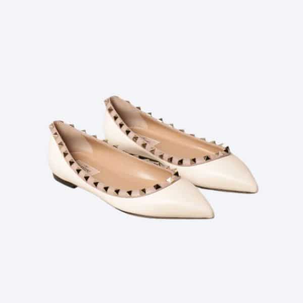 VALENTINO PATENT ROCKSTUD BALLET FLAT WHITE