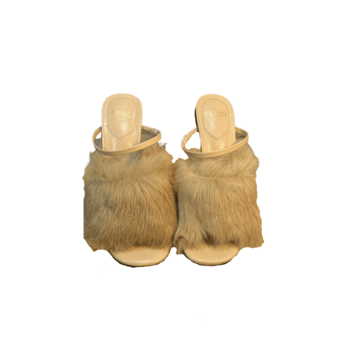 FENDI FIRST MINK HIGH-HEELED SANDALS BROWN