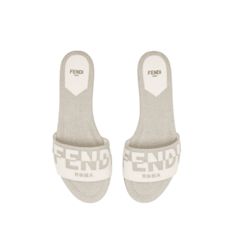FENDI SIGNATURE CANVAS LEATHER SLIDES WHITE 8R8337AJZUF1HHL