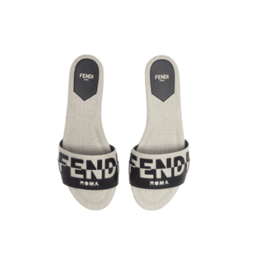 FENDI SIGNATURE CANVAS LEATHER SLIDES BLACK 8R8337AJZUF0WZM