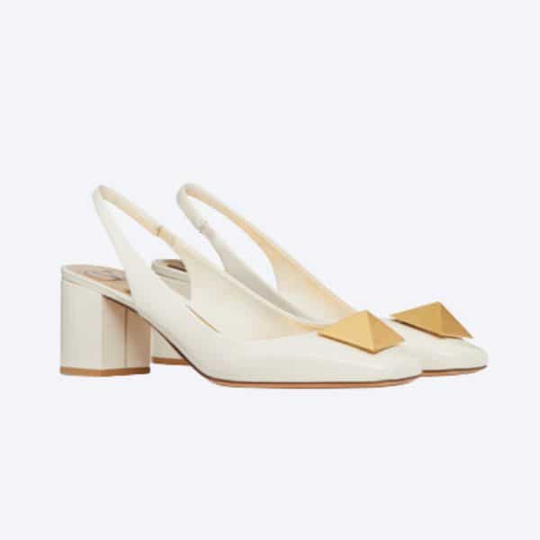 VALENTINO ONE STUD PATENT-LEATHER SLINGBACK PUMP WHITE