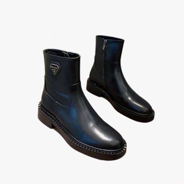 PRADA ANKLE SHORT CHELSEA BOOT LEATHER BLACK