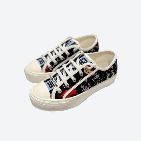 DIOR WALK’N’ EMBROIDERED COTTON WITH PIXEL ZODIAC MOTIF BLACK MULTICOLOR