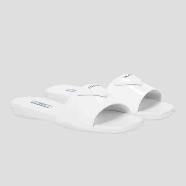 PRADA BRUSHED LEATHER SLIDE IN WHITE