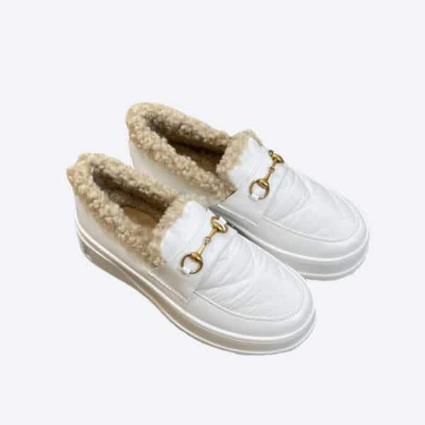 GUCCI FLEECE COLLAR WHITE LOAFERS