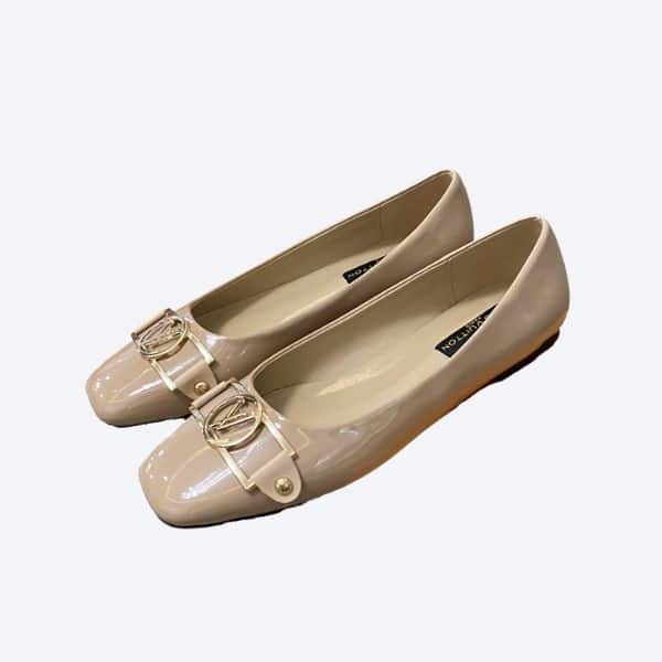 LOUIS VUITTON SIGNATURE LV LOGO SHINY NUDE BALLERINA