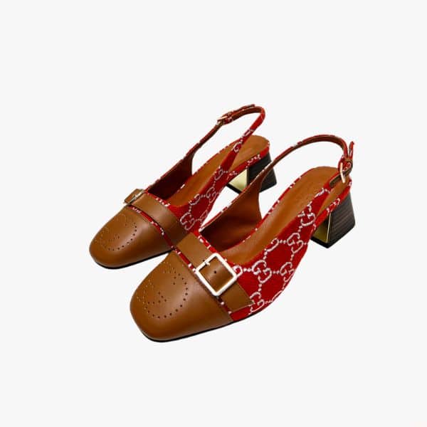 GUCCI WOMEN'S MID HEEL SLINGBACK BROWN AND RED