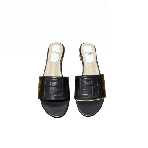 FENDI SILK COWHIDE SLIPPERS BLACK