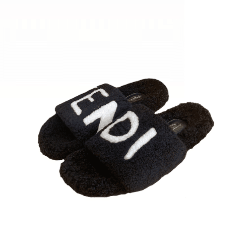 FENDI FLEECE SLIPPERS BLACK