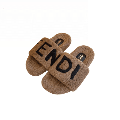 FENDI FLEECE SLIPPERS BROWN