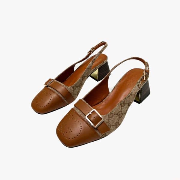 GUCCI WOMEN'S MID HEEL SLINGBACK BROWN