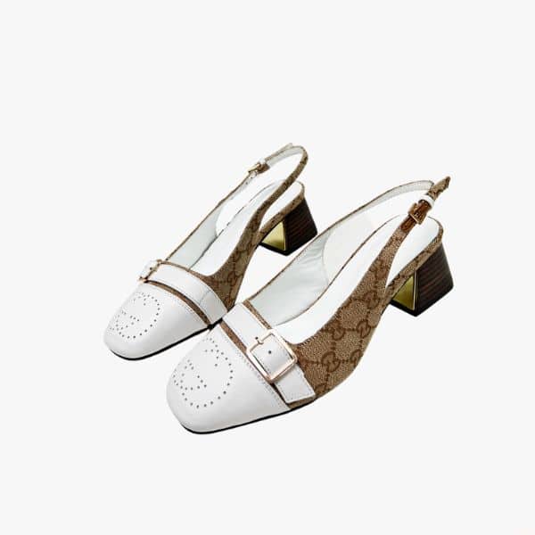 GUCCI WOMEN'S MID HEEL SLINGBACK BROWN AND WHITE