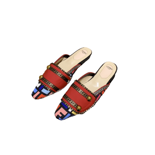 FENDI FLAT LOAFERS FF WHITE STRAP RED