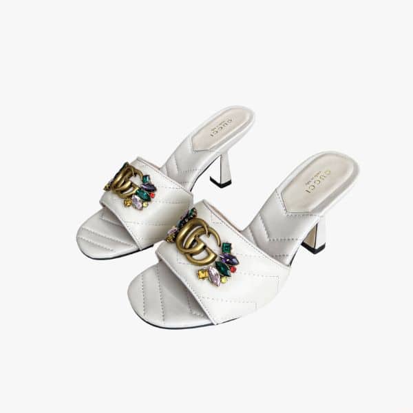 GUCCI WOMEN'S FLOWER DOUBLE G SLIDE SANDAL WHITE
