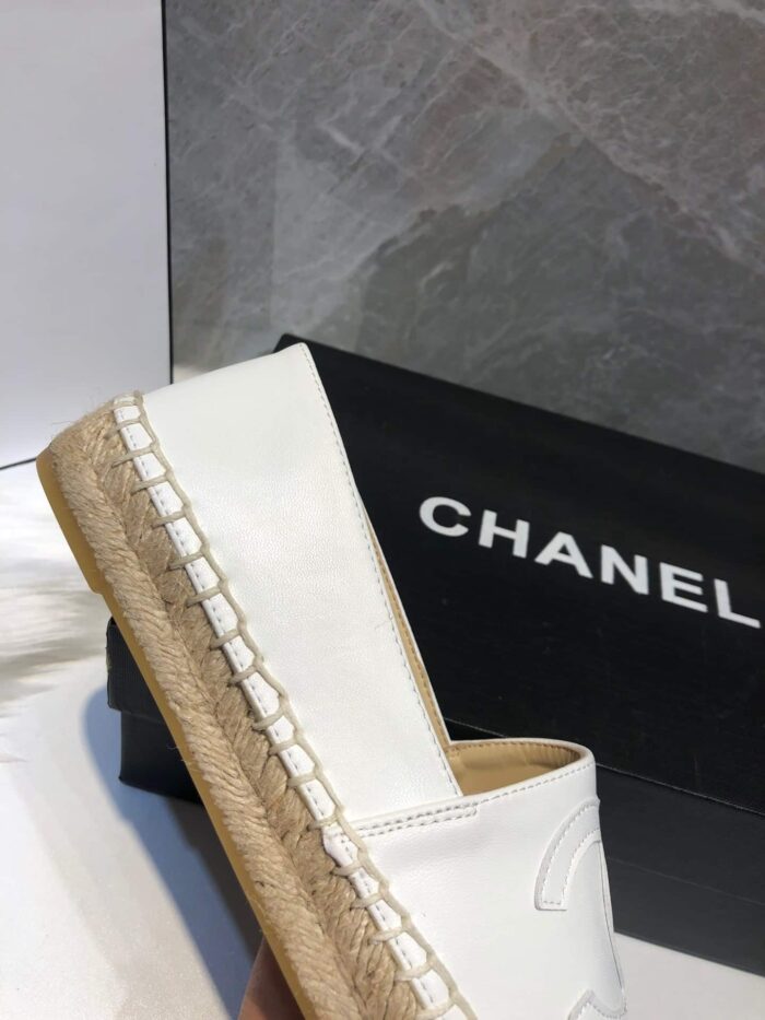 Alternative view of CHANEL EMBROIDERED ESPADRILLE LEATHER CAP TOE FLATS WHITE