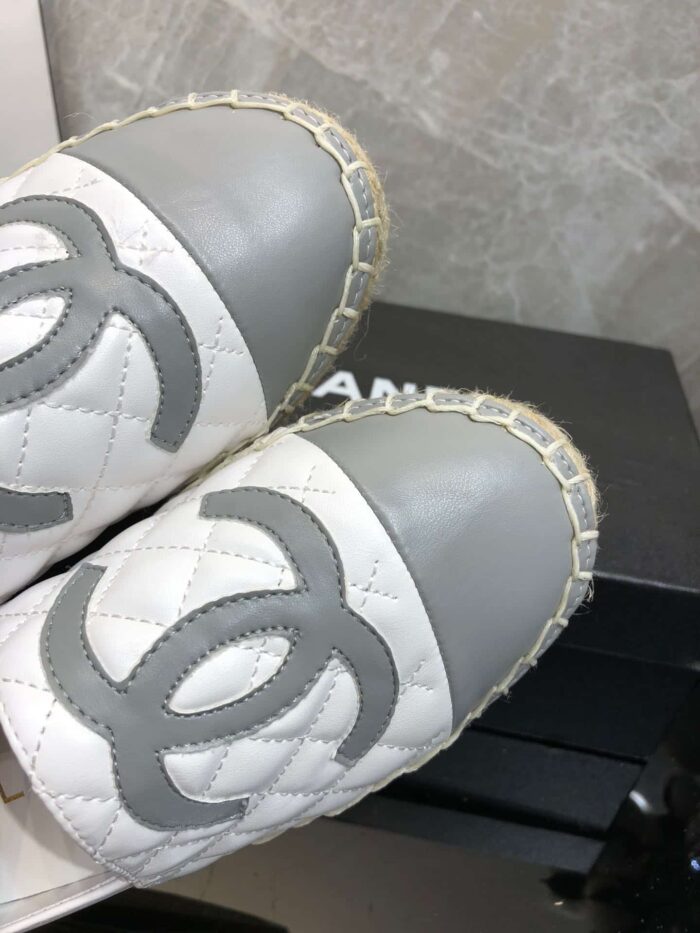 Alternative view of CHANEL EMBROIDERED ESPADRILLE LEATHER GREY CAP TOE FLATS WHITE