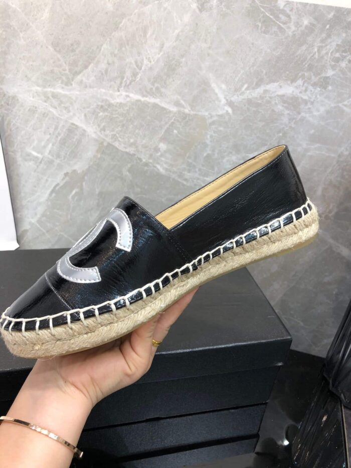 Alternative view of CHANEL EMBROIDERED ESPADRILLE LEATHER CAP TOE FLATS BLACK CC