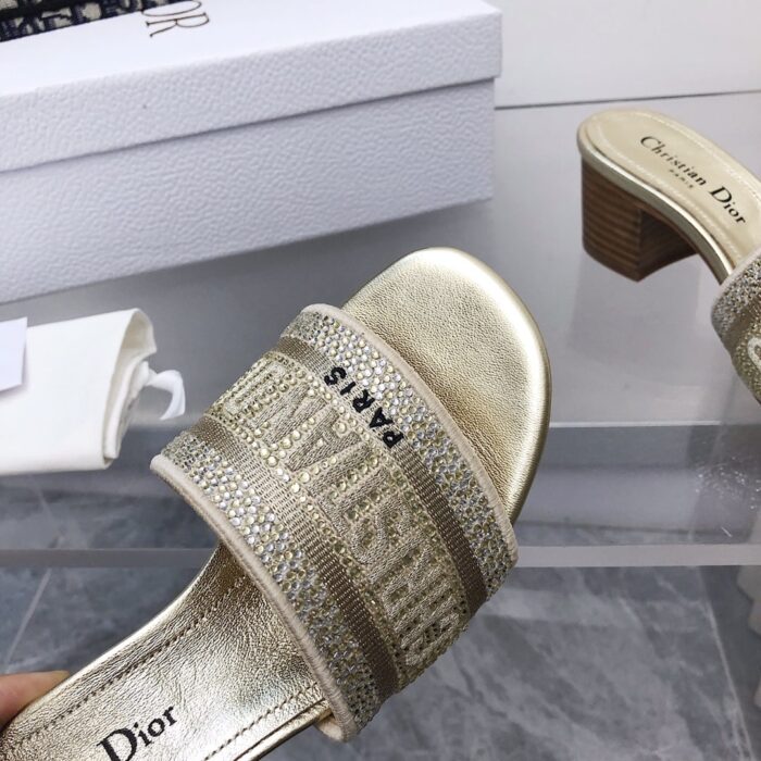 Alternative view of DIOR DWAY HEELED SLIDE EMBROIDED COTTON GOLD