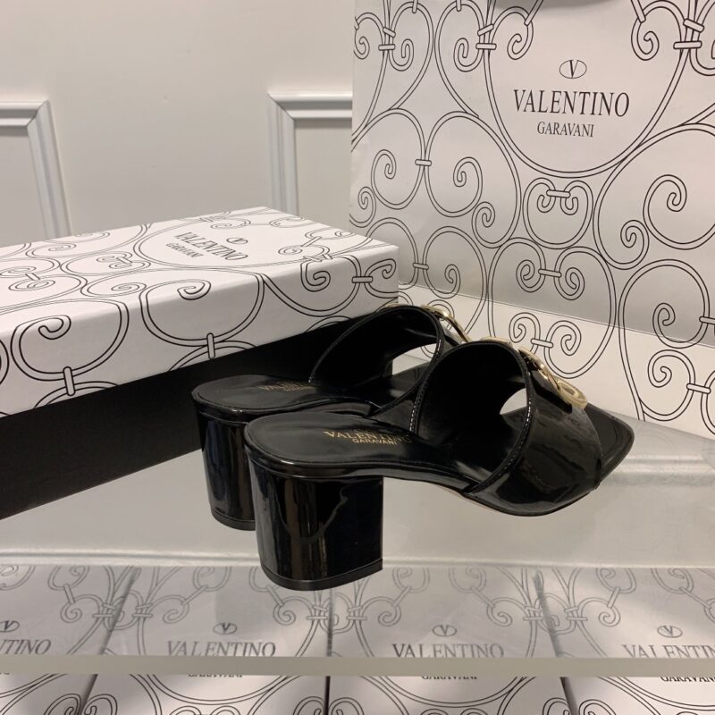 Alternative view of VALENTINO VLOGO SIGNATURE SQUARE TOE MIDDLE HEEL BLACK SLIDE SANDAL