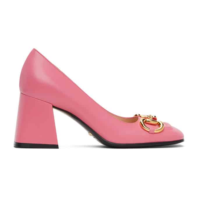 GUCCI WOMEN'S MID HEEL PUMP WITH HORSEBIT PINK