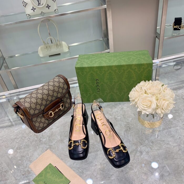 Alternative view of GUCCI WOMEN'S MID HEEL SLINGBACK WITH HORSEBIT BLACK ‎643892 C9D00 1000