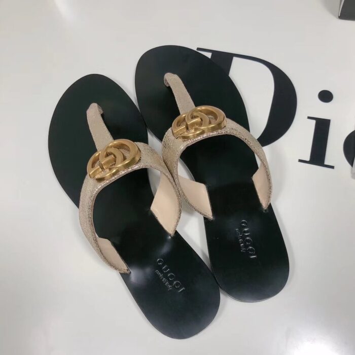 Alternative view of GUCCI DOUBLE G THONG LEATHER METALLIC GOLD ‎497444 0B7N0 7100