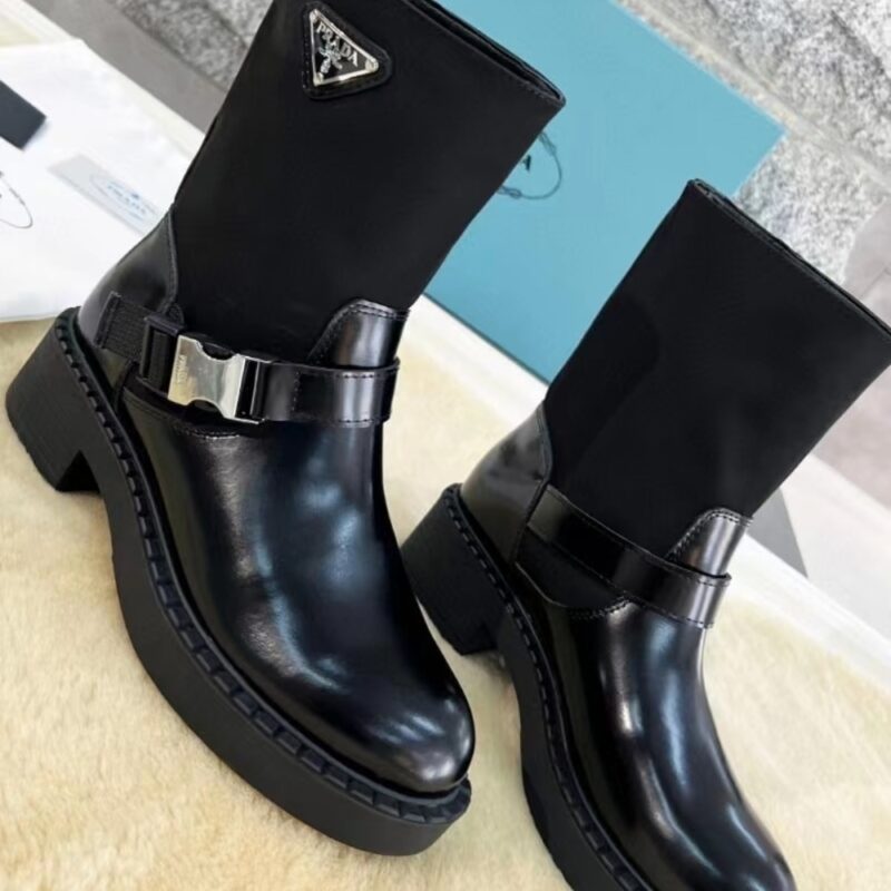 Alternative view of PRADA BRUSHED LEATHER AND RE NYLON BOOTS BLACK 1U682M 3LF7 F0002 F B050