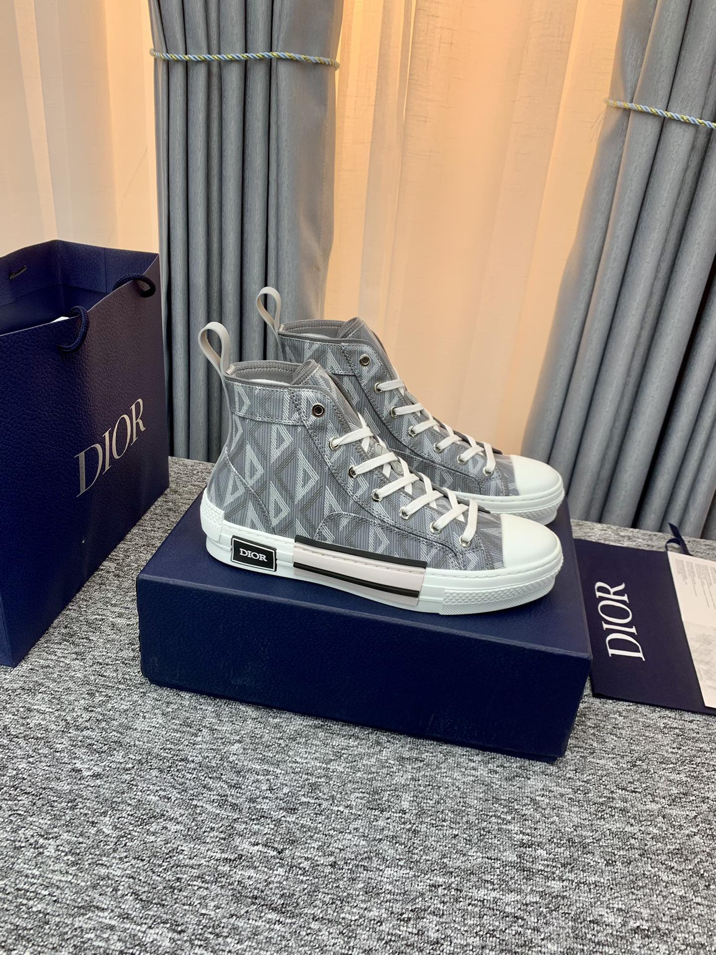 DIOR B32 HIGH TOP SNEAKER GRAY CD DIAMOND CANVAS 3SH118ZPP H868 - Image 8