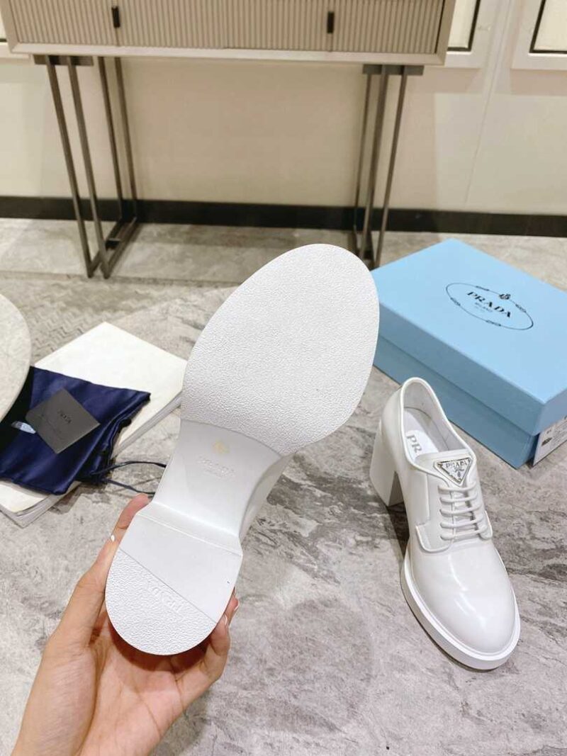 Alternative view of PRADA HEELED BRUSHED LEATHER LACE-UPS WHITE