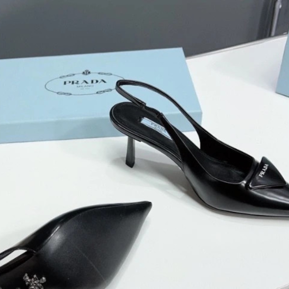 Prada Brushed Leather Slingback Pumps Black 1I901M 055 F0002 F 075 - Image 4