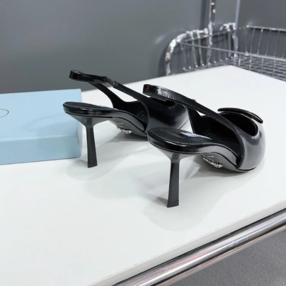 Prada Brushed Leather Slingback Pumps Black 1I901M 055 F0002 F 075 - Image 5