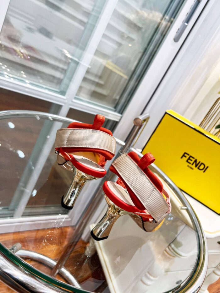 Alternative view of FENDI COLIBRI 85MM BEADED SLINGBACK PUMPS RED